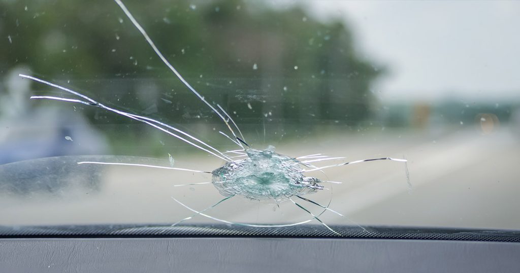 Smashed windscreen